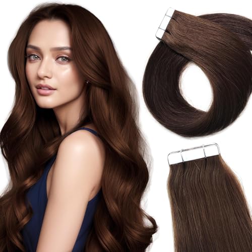 LieblichWelle Tape Extensions Echthaar Braun 50cm, 20Stück, 50g/Packung, Salon-Klasse Qualität, Einfaches und Angenehmes Tragen für Junge Frauen (4# Braun, 50 cm) von LieblichWelle
