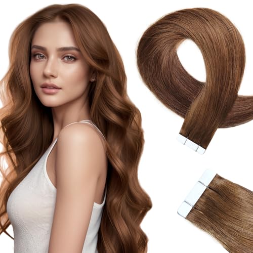 LieblichWelle Tape Extensions Echthaar Hellbraun 50cm, 20Stück, 50g/Packung, Salon-Klasse Qualität, Einfaches und Angenehmes Tragen für Junge Frauen (Hellbraun, 50 cm) von LieblichWelle