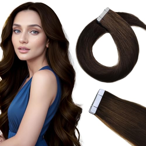 LieblichWelle Tape Extensions Echthaar Braun 50cm, 20Stück, 50g/Packung, Salon-Klasse Qualität, Einfaches und Angenehmes Tragen für Junge Frauen (2# Braun, 50 cm) von LieblichWelle