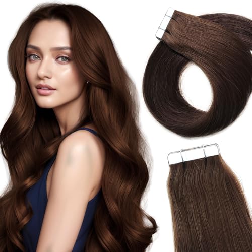 LieblichWelle Tape Extensions Echthaar Braun 60cm, 20Stück, 50g/Packung, Salon-Klasse Qualität, Einfaches und Angenehmes Tragen für Junge Frauen (4# Braun, 60 cm) von LieblichWelle
