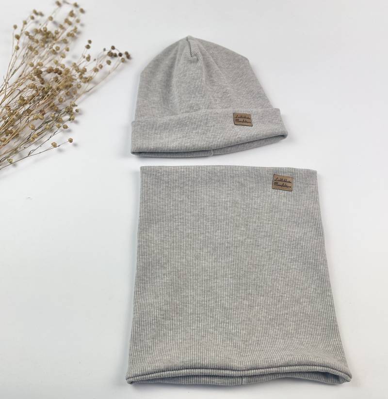 Hipster Beanie Set Baby Kind Mütze Rippjersey Grau von LieblichkeitenManufa