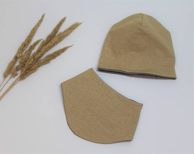 Mützenset Beanie Und Halstuch Senfgelb Gestreift von LieblichkeitenManufa