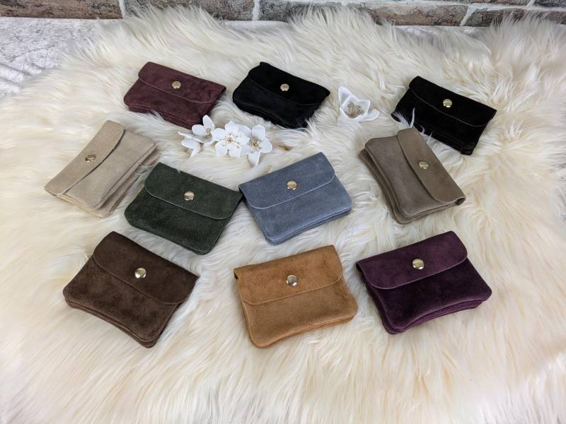 Wildleder Kleine Börse, Velourleder Geldbeutel, Portemonnaie Mit Reißverschluss Kartenfächer Münzfach, Geldbörse 2 Größen, Geschenk Für Sie von Lieblingsaccessoire