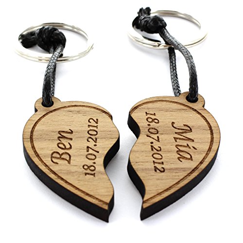 Lieblingsmensch 2er Set Gravur Partner Schlüsselanhänger aus Holz - Modell: geteiltes Herz Lieblingsmensch 2er Set Gravur Partner Schlüsselanhänger aus Holz - Modell: geteiltes Herz von Lieblingsmensch