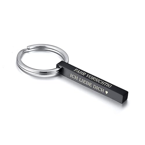 Lieblingsmensch Metall Quader Auto Schlüsselanhänger FAHR VORSICHTIG - ICH LIEBE DICH | Schutzengel Stäbchen Anhänger mit Gravur von Lieblingsmensch