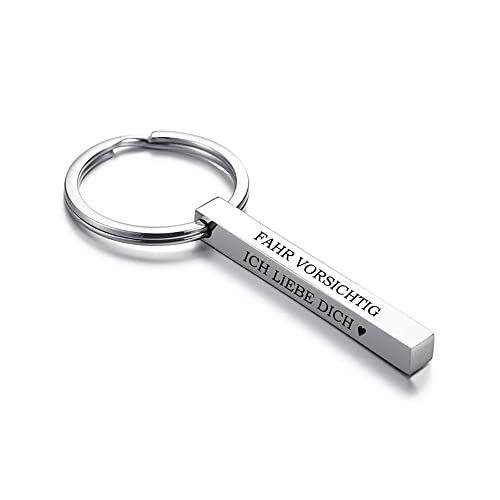 Lieblingsmensch Metall Quader Auto Schlüsselanhänger FAHR VORSICHTIG - ICH LIEBE DICH | Schutzengel Stäbchen Anhänger mit Gravur von Lieblingsmensch