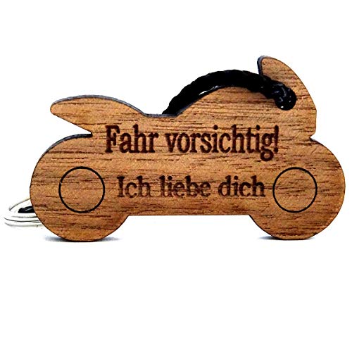 Lieblingsmensch Motorrad Schlüsselanhänger aus Holz Modell: Fahr vorsichtig - Ich liebe Dich von Lieblingsmensch