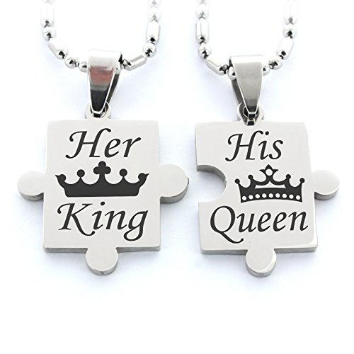 Lieblingsmensch Partner Anhänger Puzzleteile - verschiedene Varianten zur Auswahl (01 - His Queen - Her King) von Lieblingsmensch