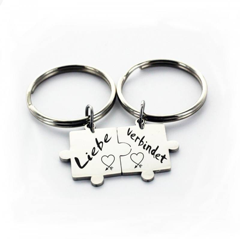 Lieblingsmensch Schlüsselanhänger Partner Set Puzzleteile - Liebe verbindet - ein tolles Geschenk (Partner Set - 2 Schlüsselanhänger mit Gravur, inklusive Schlüsselring), Robuste und filigrane Lasergravur von Lieblingsmensch