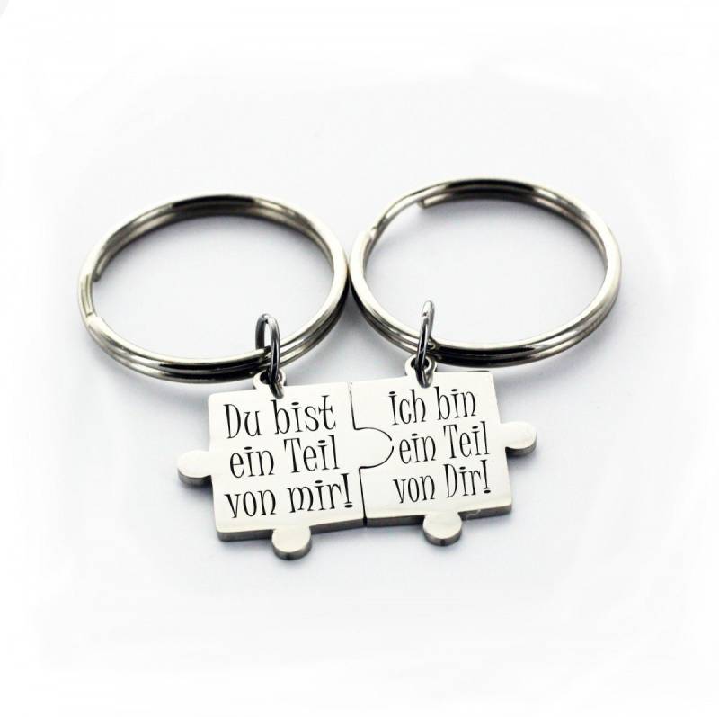 Lieblingsmensch Schlüsselanhänger Partner Set Puzzleteile - Teil von mir - ein tolles Geschenk (Partner Set - 2 Schlüsselanhänger mit Gravur, inklusive Schlüsselring), Robuste und filigrane Lasergravur von Lieblingsmensch
