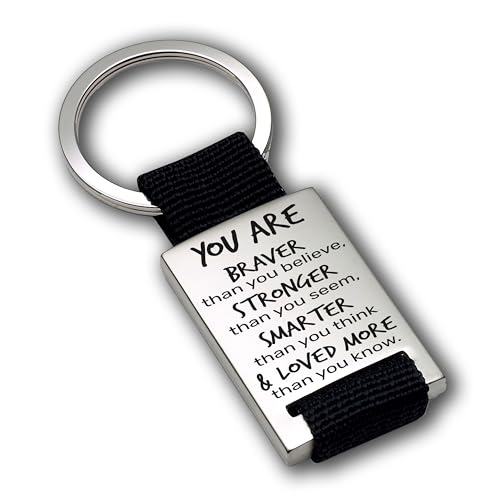 Lieblingsmensch personalisierter Gravur Edelstahl Schlüsselanhänger mit Textilband | You are braver & loved more than you know | Motivations Geschenk für besondere Menschen | hochwertige Lasergravur von Lieblingsmensch