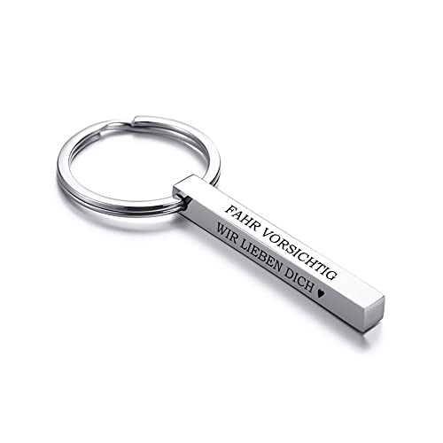 Lieblingsmensch Metall Quader Auto Schlüsselanhänger FAHR VORSICHTIG - WIR LIEBEN DICH | Schutzengel Stäbchen Anhänger mit Gravur von Lieblingsmensch
