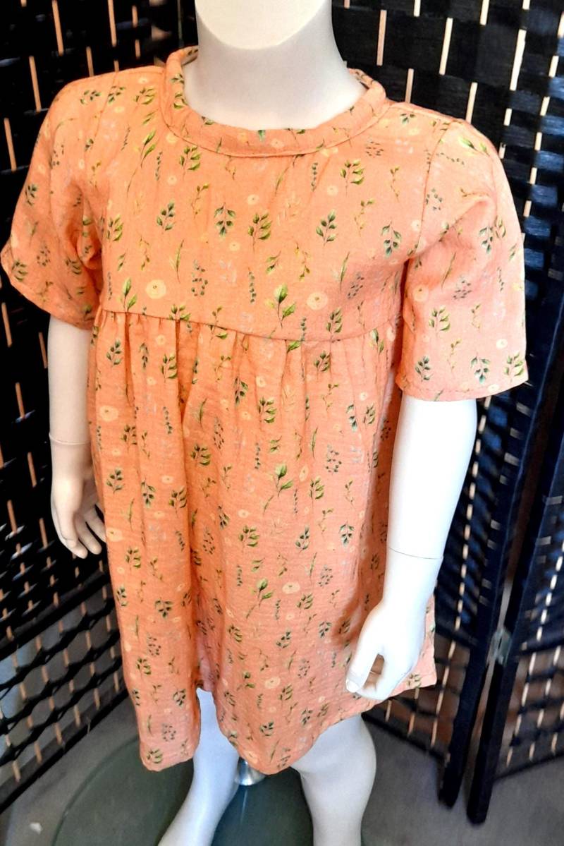 Musselinkleid Gr 104 Aus Musselin in Orange Mit Blattranken von Lieblingsshop4You