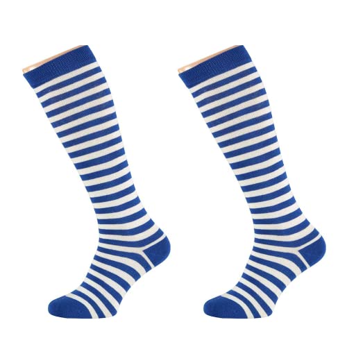 2 Paar Streifen Ringel Kniestrümpfe Geringelt Streifen uni Baumwolle Rot Weiss Blau Schwarz Rainbow bis Grösse 46 (41-46, 2x Blau Weiss) von Lieblingsstrumpf24