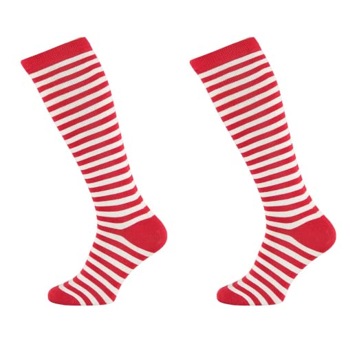 2 Paar Streifen Ringel Kniestrümpfe Geringelt Streifen uni Baumwolle Rot Weiss Blau Schwarz Rainbow bis Grösse 46 (41-46, 2x Rot Weiss) von Lieblingsstrumpf24