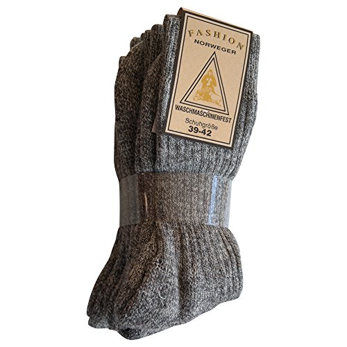 Lieblingsstrumpf24 by Koronowski 3 Paar Norweger Socken 80% Wolle Schwarz Grau Blau mit Plüschsohle super Warm (39, 42 Grau) von Lieblingsstrumpf24 by Koronowski