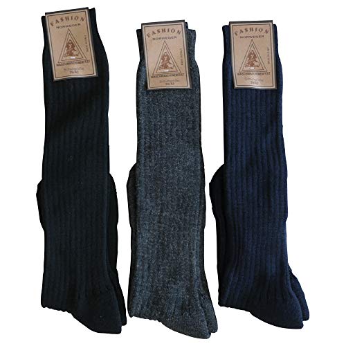 3 Paar Norweger kniestrümpfe 80% Wolle Grau Blau Schwarz mit Plüschsohle super Warm (47-50) von Lieblingsstrumpf24