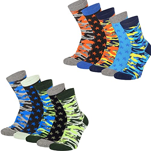 Lieblingsstrumpf24 10er Pack Socken Kinder Jungen Mädchen Baumwolle (Camouflage -Stern Mix 31-34) von Lieblingsstrumpf24