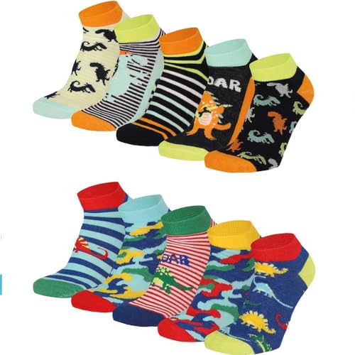 Lieblingsstrumpf24 10er Pack Socken Kinder Jungen Mädchen Baumwolle Öko-Tex Standard 100 (35-38, Sneaker socken Dino Mix) von Lieblingsstrumpf24