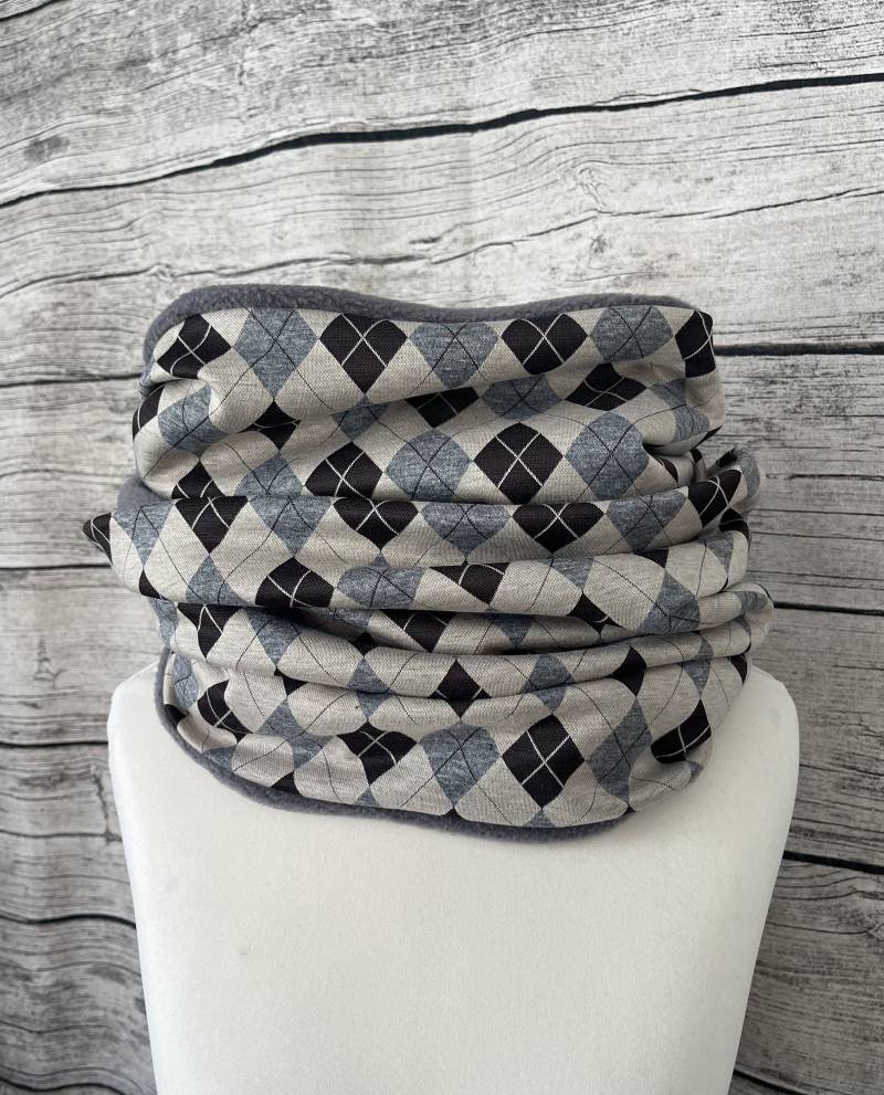 Big Doppel Loop Fleece Schal Kuschelschal - Karo Raute Beige Grau Neu von Lieblingsstueck4U