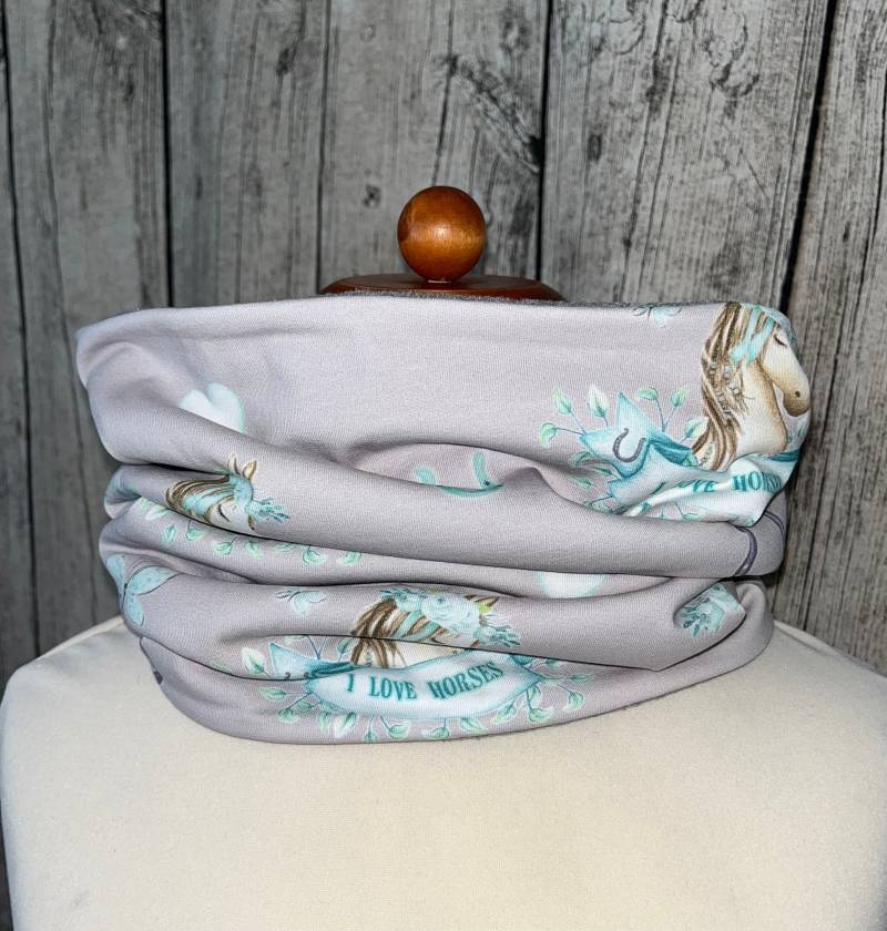 Bio Loop Schal Fleece Kuschelschal - I Love Horses Pferd Neu von Lieblingsstueck4U