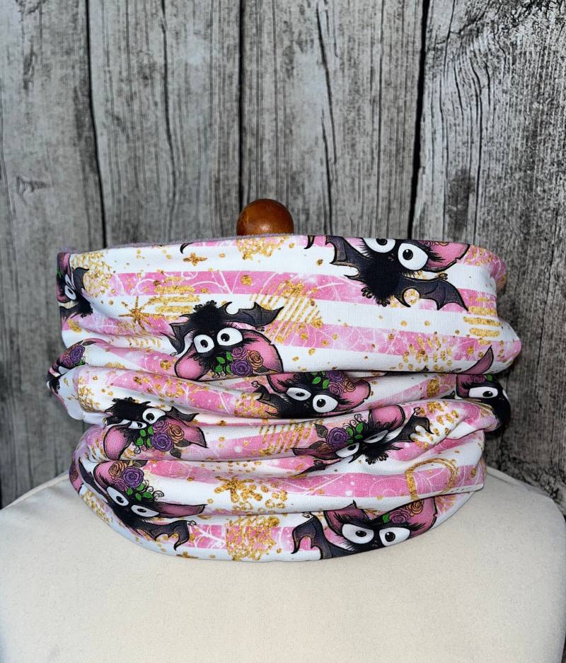 Bio Loop Schal Fleece Kuschelschal - Süsse Fledermaus Rosa Neu von Lieblingsstueck4U