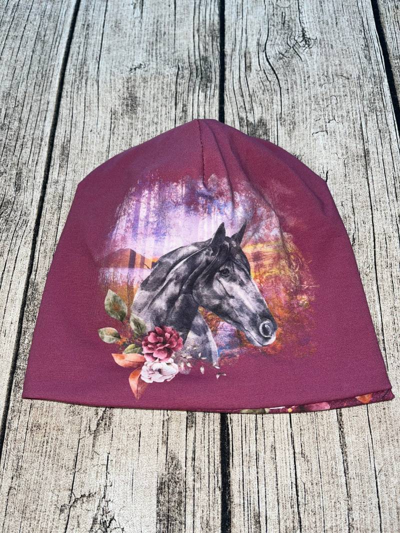 Bio Wende Mütze Beanie - Pferd Blume Gr. Ca. 47-54cm Neu von Lieblingsstueck4U