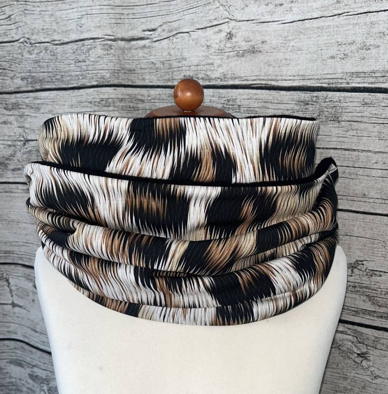 Doppel Loop Fleece Schal Kuschelschal - Animal Print Braun Beige Neu von Lieblingsstueck4U