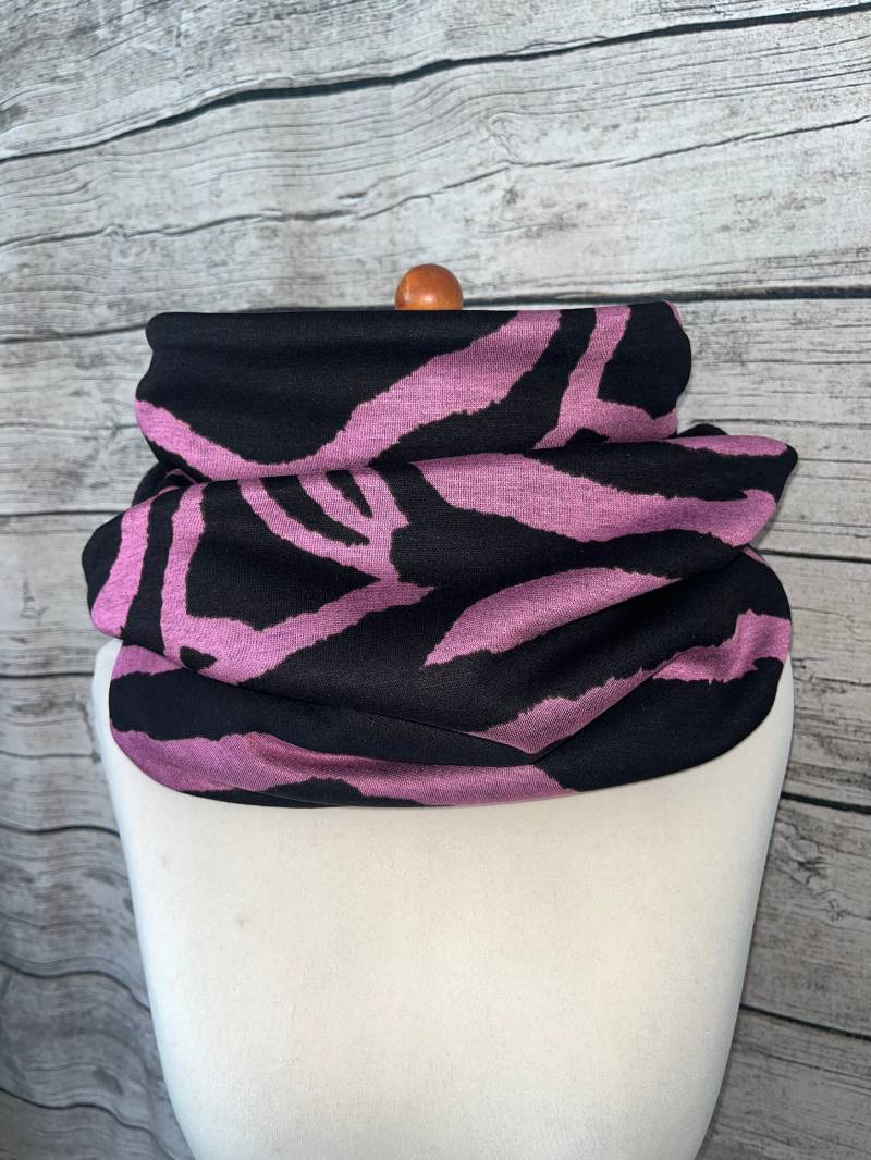 Doppel Loop Fleece Schal Kuschelschal - Animal Print Schwarz Beere Lila Neu von Lieblingsstueck4U