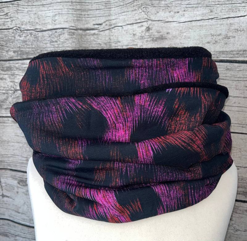 Doppel Loop Fleece Schal Kuschelschal - Animal Print Schwarz Pink Neu von Lieblingsstueck4U