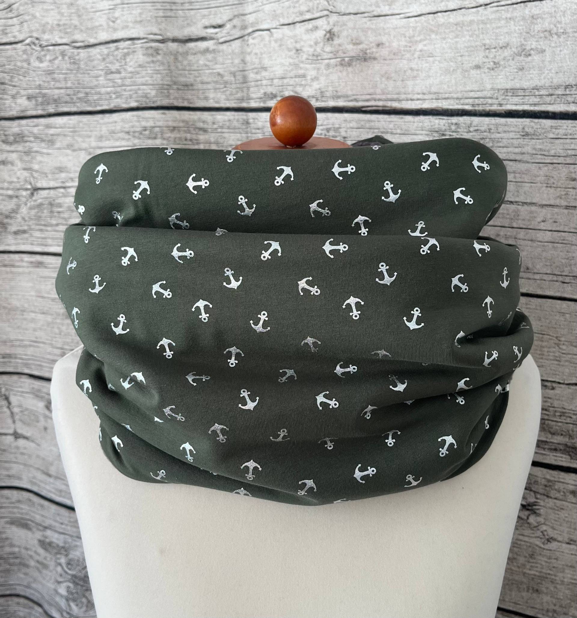 Doppel Loop Fleece Schal Kuschelschal - Anker Grün Silber Neu von Lieblingsstueck4U