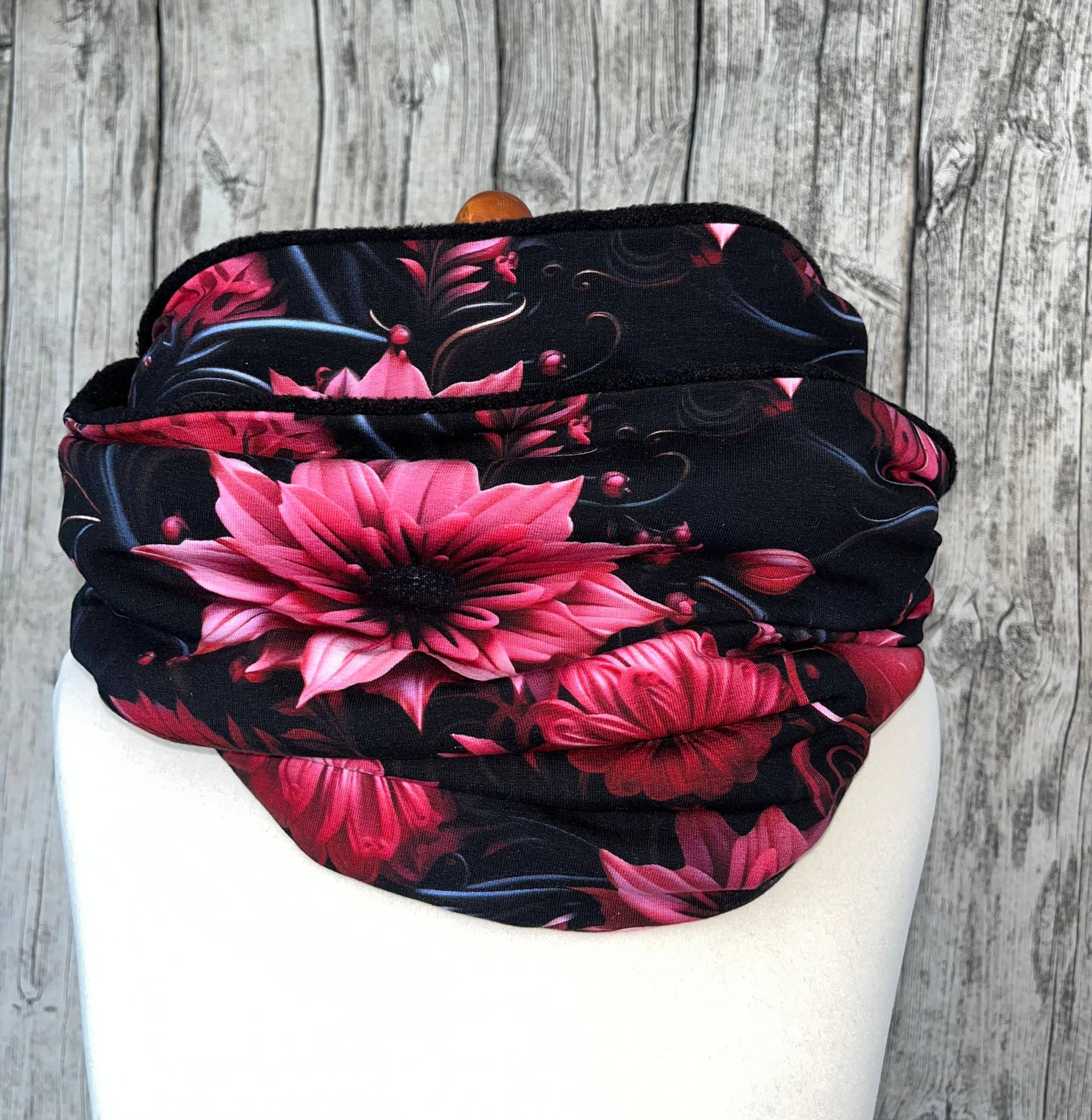 Doppel Loop Fleece Schal Kuschelschal - Blumen Rot 3D Optik Neu von Lieblingsstueck4U