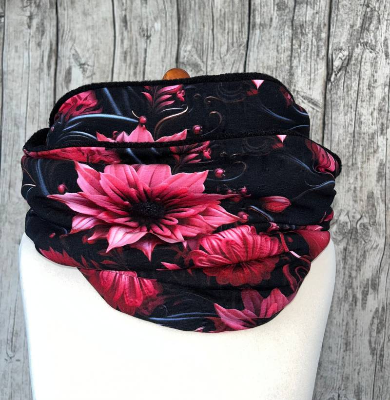 Doppel Loop Fleece Schal Kuschelschal - Blumen Rot 3D Optik Neu von Lieblingsstueck4U