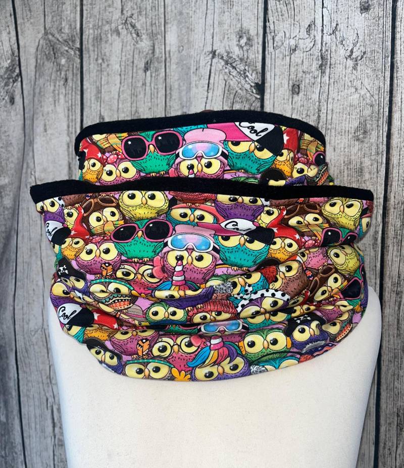 Doppel Loop Fleece Schal Kuschelschal - Coole Eulen Neu von Lieblingsstueck4U