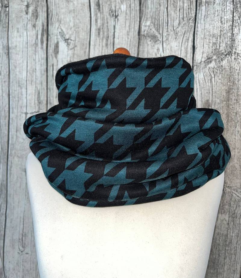 Doppel Loop Fleece Schal Kuschelschal - Hahnentritt Grün Schwarz Neu von Lieblingsstueck4U