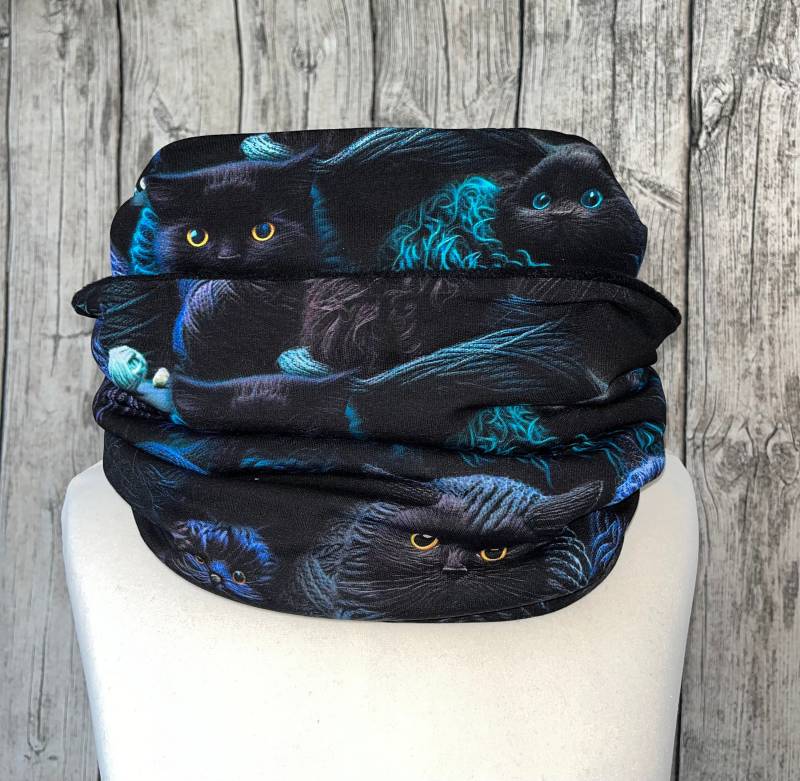 Doppel Loop Fleece Schal Kuschelschal - Katze Wolle Schwarz Petrol Neu von Lieblingsstueck4U
