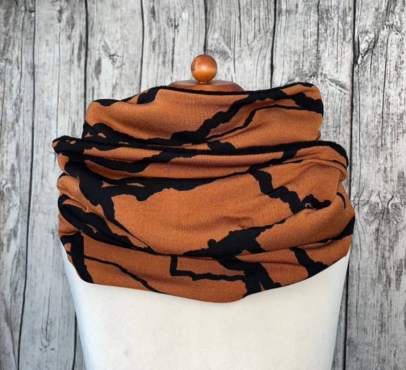 Doppel Loop Fleece Schal Kuschelschal - Steifen Linien Kupfer Schwarz Neu von Lieblingsstueck4U