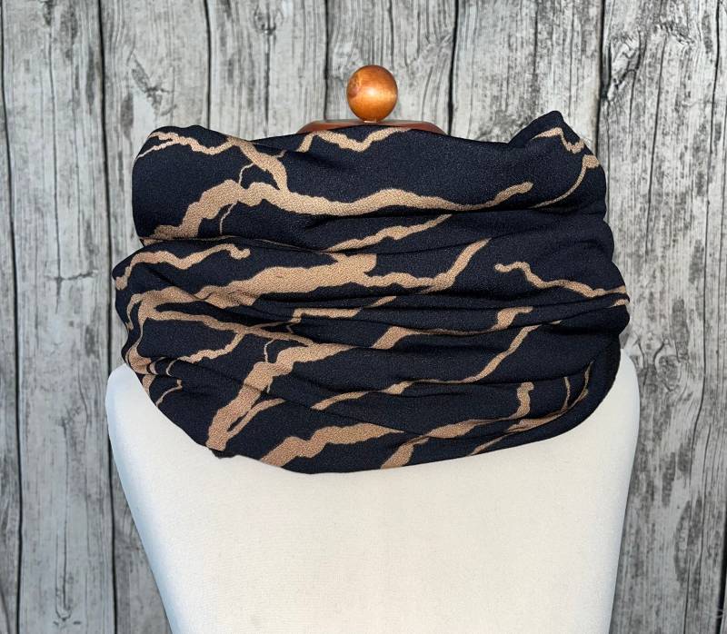 Doppel Loop Fleece Schal Kuschelschal - Steifen Linien Schwarz Braun Neu von Lieblingsstueck4U