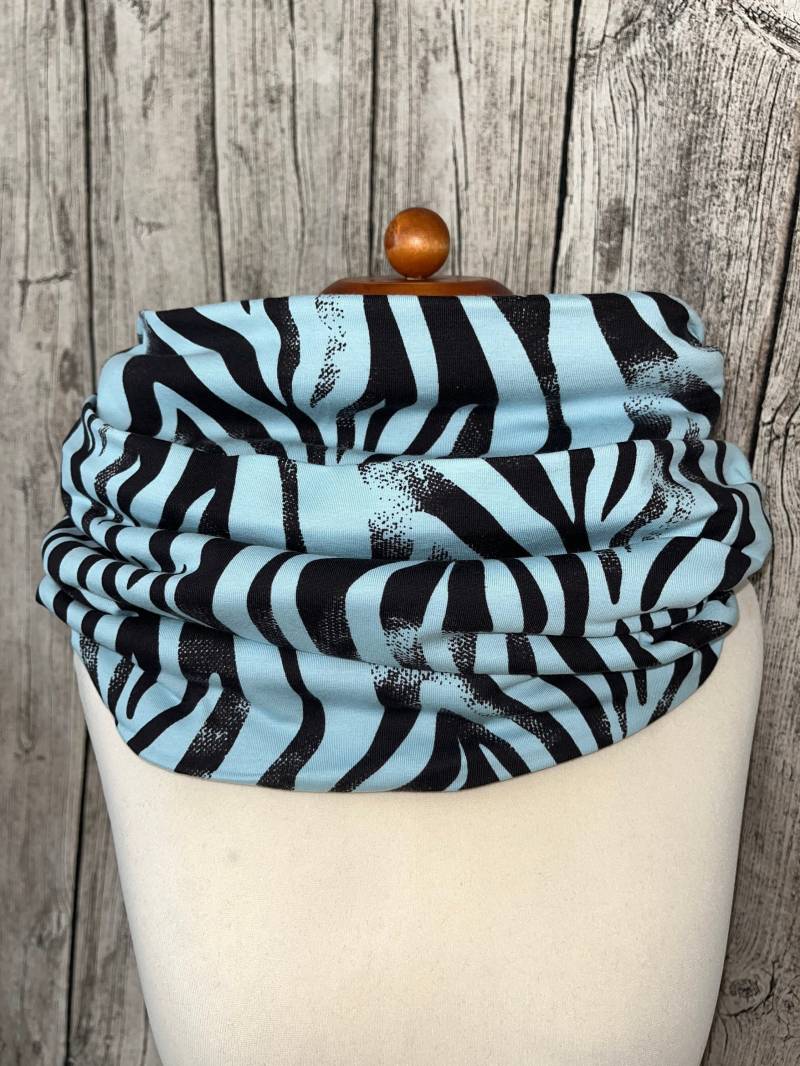 Doppel Loop Schal Fleece Kuschel - Animal Print Zebra Hellblau Neu von Lieblingsstueck4U