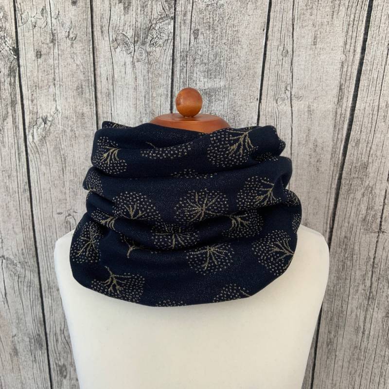 Doppel Loop Schal Fleece Kuschelschal - Baum Gold Blau Neu von Lieblingsstueck4U