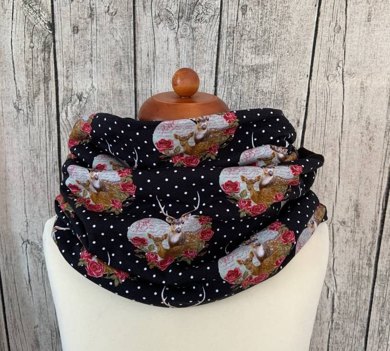 Doppel Loop Schal Fleece Kuschelschal - Hirsch Herz Schwarz Neu von Lieblingsstueck4U