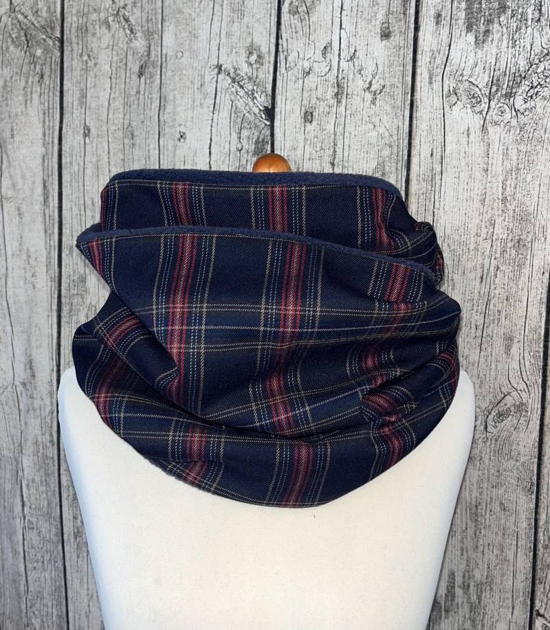 Doppel Loop Schal Fleece Kuschelschal - Karo Blau Rot Neu von Lieblingsstueck4U