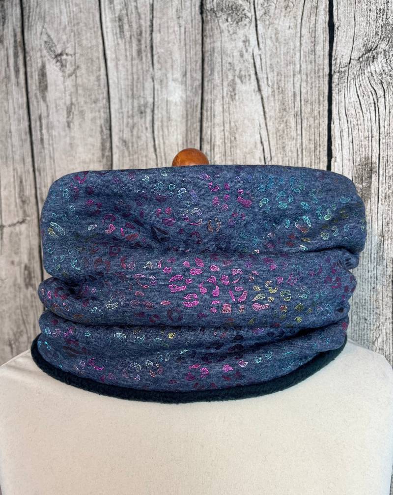 Loop Schal Fleece Kuschelschal - Animal Print Blau Bunt Neu von Lieblingsstueck4U