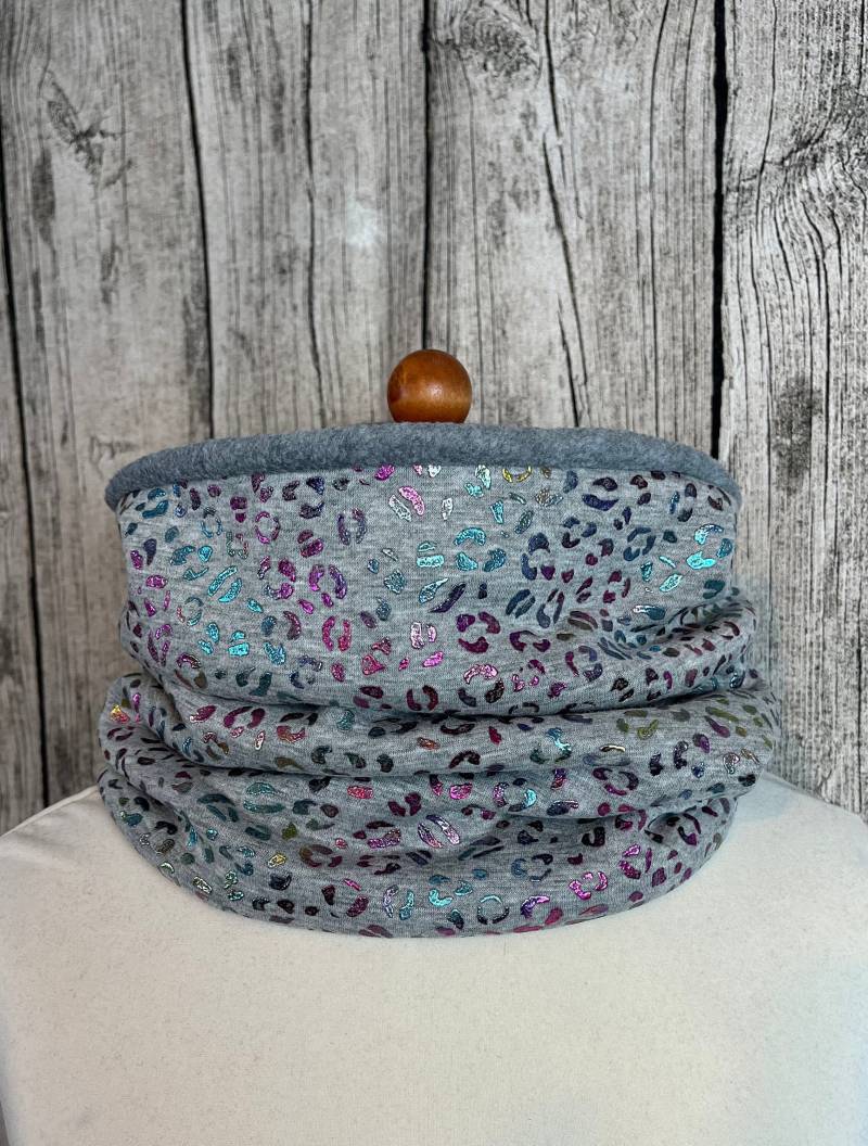Loop Schal Fleece Kuschelschal - Animal Print Grau Bunt Neu von Lieblingsstueck4U