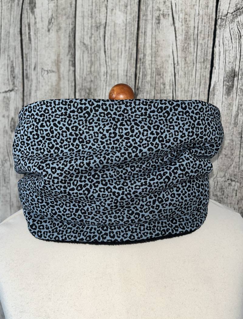 Loop Schal Fleece Kuschelschal - Animal Print Hellblau Schwarz Neu von Lieblingsstueck4U