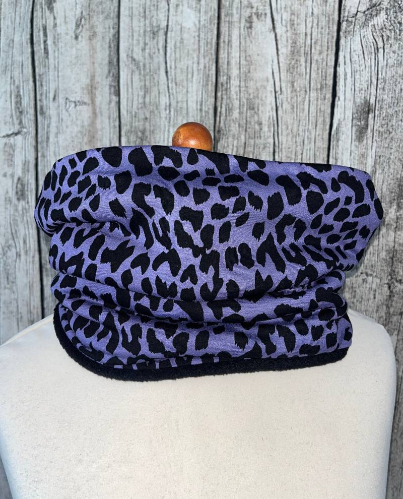 Loop Schal Fleece Kuschelschal - Animal Print Lila Schwarz Neu von Lieblingsstueck4U