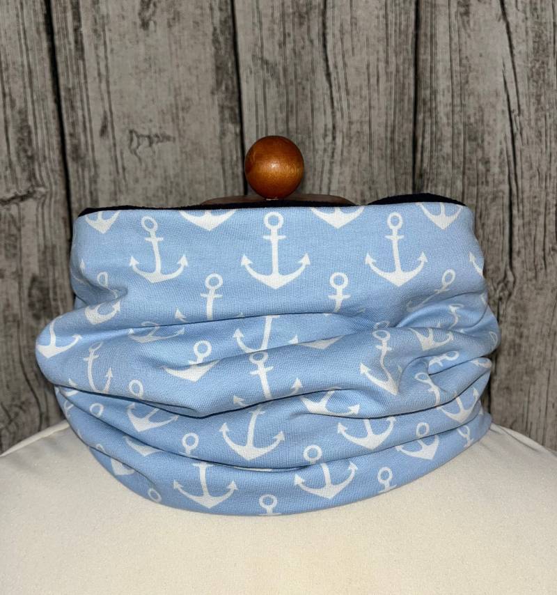 Loop Schal Fleece Kuschelschal - Anker Hellblau Groß Neu von Lieblingsstueck4U