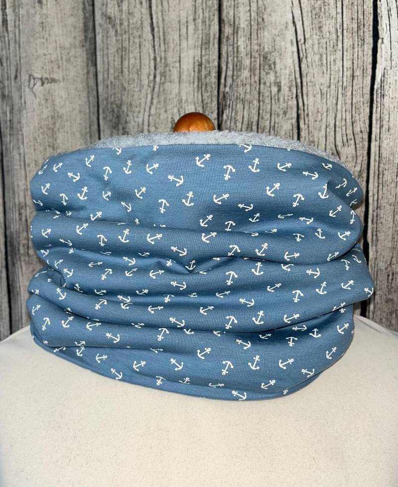 Loop Schal Fleece Kuschelschal - Anker Hellblau Weiß Neu von Lieblingsstueck4U