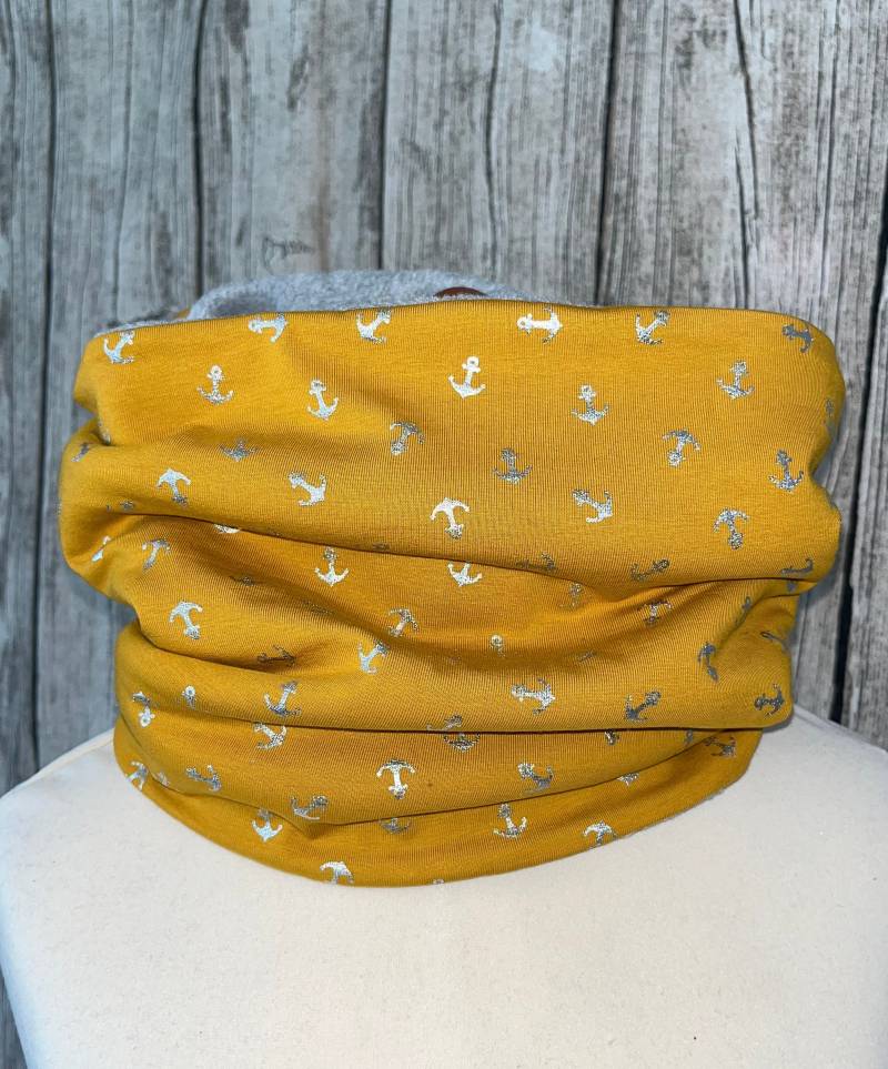 Loop Schal Fleece Kuschelschal - Anker Senf Gelb Silber Neu von Lieblingsstueck4U