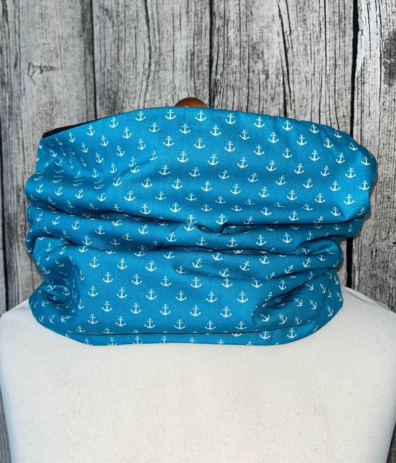 Loop Schal Fleece Kuschelschal - Anker Türkis Weiß Neu von Lieblingsstueck4U